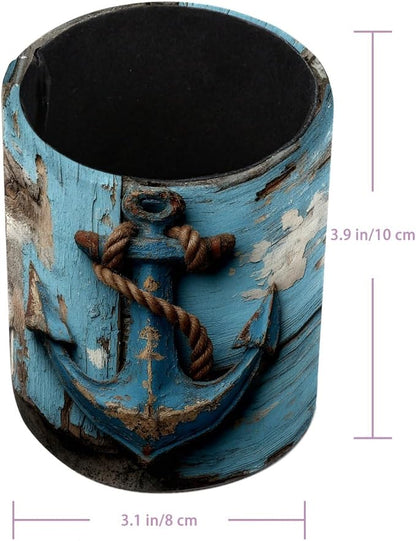 Leather Pen Holder for Desk, Retro Anchor Pencil Cup Pen Organizer Makeup Brush - Image 3