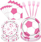 Rakuto Pink Soccer Party Decorations 96PCS Plates Napkins Set | Pink Soccer by Rakuto