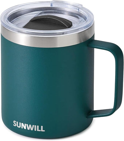 SUNWILL Travel Coffee Mug with Lid, Insulated Cup with Handle, 14 oz Stainless by SUNWILL