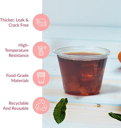 Prestee Clear Plastic Cups – 9oz Disposable PET Water, Wine, and Drink Glasses – Crystal Clear, Durable, Recyclable Party Cups – 100 Count for Holiday, Events, Coffee Shops, Restaurants