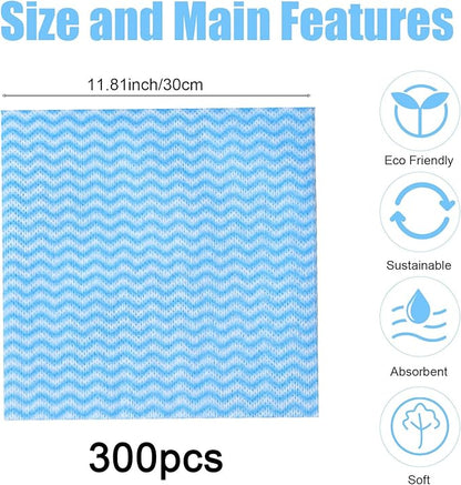 300 Pcs Disposable Dish Cloths for Kitchen Disposable Cleaning Cloth and Towels Handy Cleaning Wipes Disposable-Rags for Kitchen and Office(Blue)