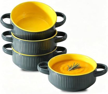 Soup Bowls with Handles, 23 oz French Onion Soup Crocks, Stackable Soup Bowl by Howise