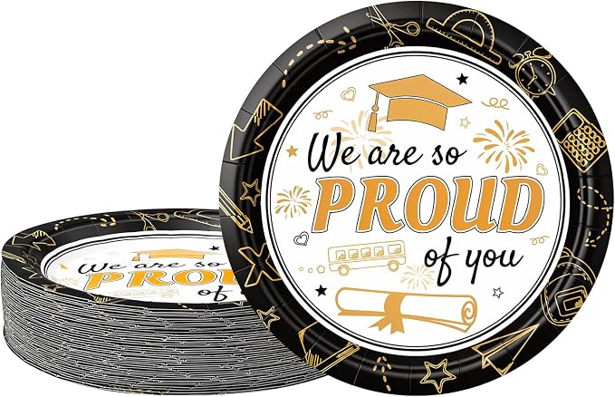 2026 Graduation Plates 7 Inch 40Pcs Black and Gold Disposable Paper Plates by Unknown