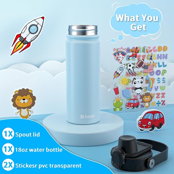 baab 18oz Kids Insulated Water Bottle 18/8 Stainless Steel Kids Cup 1 Pack | - Image 7