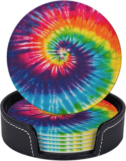 6 Pcs Colorful Rainbow Tie Dye Leather Coasters - Image 2