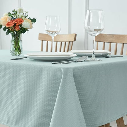 maxmill Tablecloth Weaved Texture Stain Resistant Waterproof, Wrinkle Resistant Washable Table Cloth, Fabric Table Cover for Dining Room, Indoor Outdoor Use, Rectangle 60 x 120 Inch, Dusty Blue
