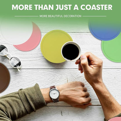 6Pcs Non-Slip Silicone Coasters,Heat Insulation Silicone Drink Cup Mat,Rubber Drink Coaster Protect Table from Scratch Damage