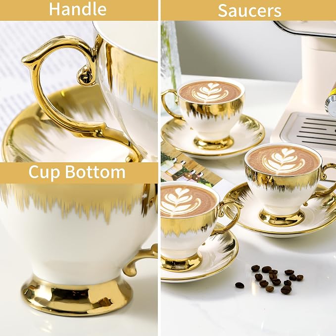 LETAOTAO Tea Cups and Saucers Set of 6, 7 oz Turkish Coffee Cup set | Ceramic - Image 4