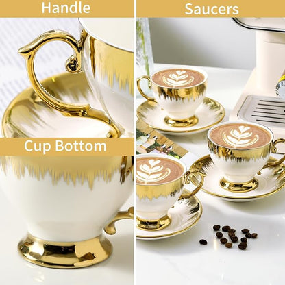 LETAOTAO Tea Cups and Saucers Set of 6, 7 oz Turkish Coffee Cup set | Ceramic - Image 4