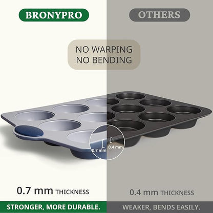 BRONYPRO Ceramic Muffin Pan, 12-Cup Nonstick Aluminized Steel Cupcake Pans - Image 5