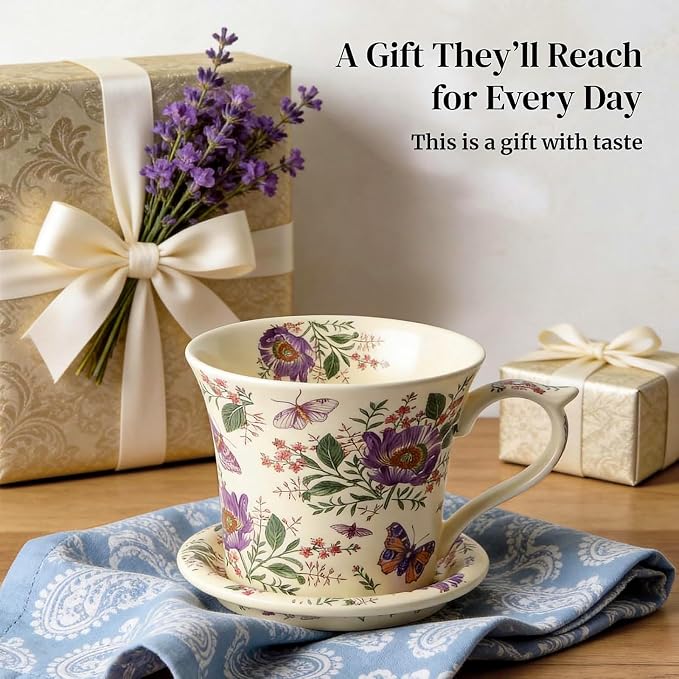 DOWAN 14 oz Coffee Mug and Saucer Set, Ceramic Mug - Image 7