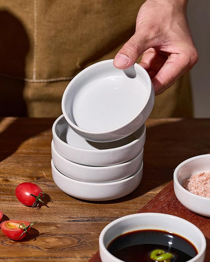 famiware Milkyway Ceramic Soy Sauce Dish, Dipping Bowls Set of 6, Dipping Sauce Bowls/Dishes, 4oz Small Serving Bowls for Side Dishes, Condiment, Sushi, Appetizer, Dessert, Light Gray