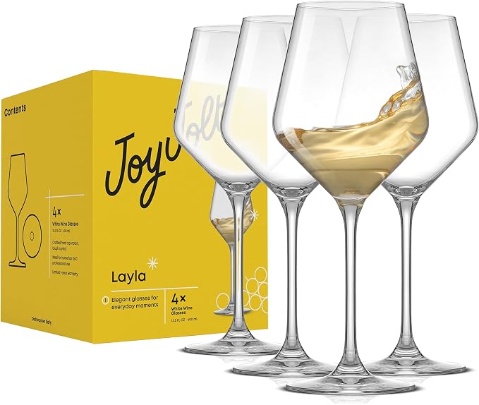 JoyJolt Layla White Wine Glasses, 13.5 oz Clear – Made in Europe by JoyJolt
