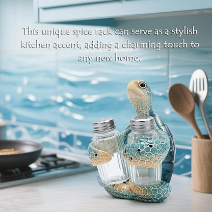 Hodao Sea Turtle With Salt and Pepper Shaker Figurines Decorations Turtle Set with Holder Figurine for Beach Bar or Tropical Kitchen Decor Turtle Table Decorations For Home Gifts (Turtle)