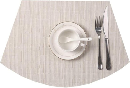 SHACOS Small Round Table Placemats Set of 5 Wedge Shaped Place Mat with Centerpiece Round Mat Heat Resistant Table Mats Washable (5, Beige)