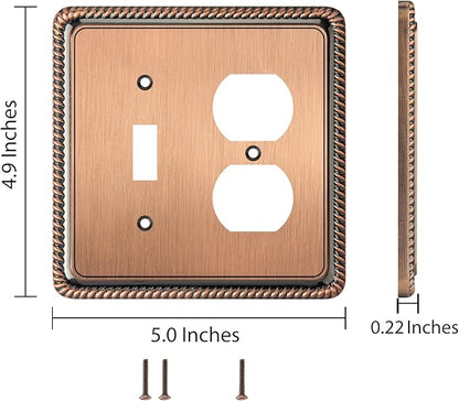 Henne Bery Rope Edge Decorative Wall Plate Switch Plate Outlet Cover (Toggle/Duplex, Antique Copper)