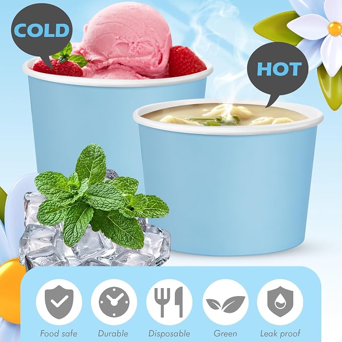 Jingmore Paper Ice Cream Cups 9oz Colored Disposable Dessert Bowls - Image 4