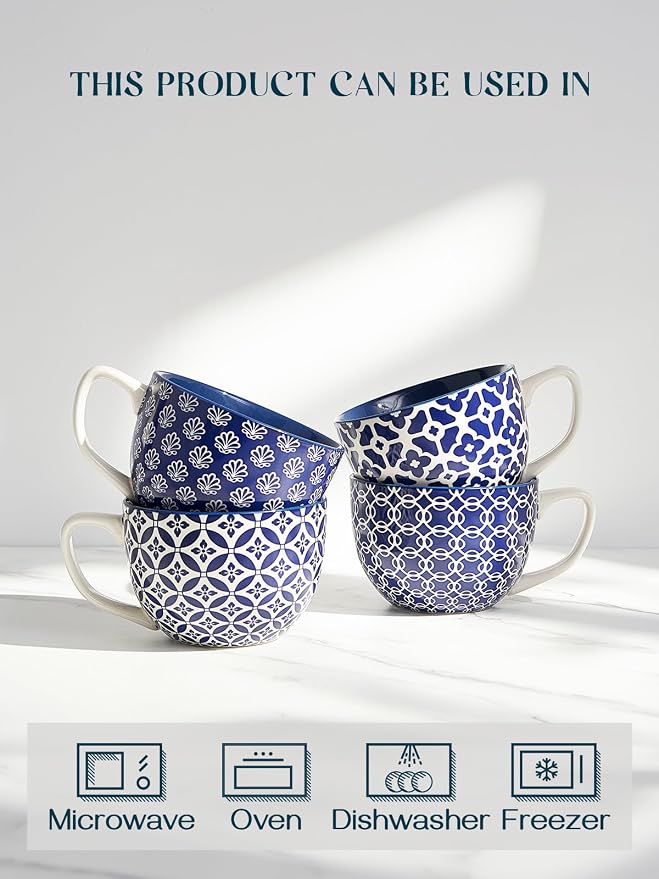 DOWAN Coffee Mugs Set of 4, 24 oz Large Coffee Mugs, Jumbo Soup Mugs - Image 5