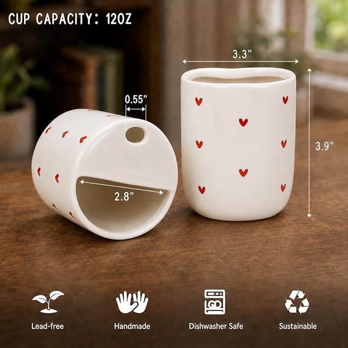 To Go Ceramic Coffee Cups with Lids, Romantic Red Hearts Ceramic Traval Mug - Image 5