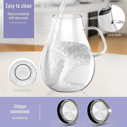Glass Pitcher With Lid, 2.5 Liter 85 oz Glass Water Pitcher For Fridge, 0.66 Gallon Pitchers With Handle And Lid, Tea Jug Carafe Jar For Hot/Iced Water Milk Juice Coffee Fruit