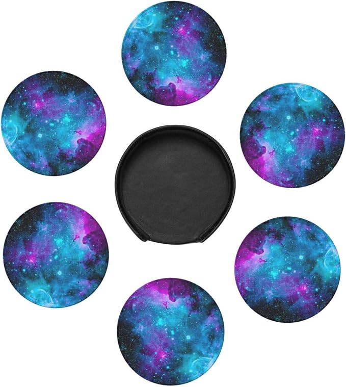 Trippy Galaxy Drinking Coasters PU Leather Coaster - Image 3