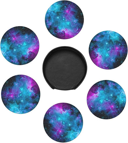 Trippy Galaxy Drinking Coasters PU Leather Coaster - Image 3