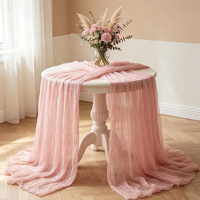 3Pcs Pink Cheesecloth Table Runner, 10FT Dusty Pink Boho Gauze Table Runner - Image 8