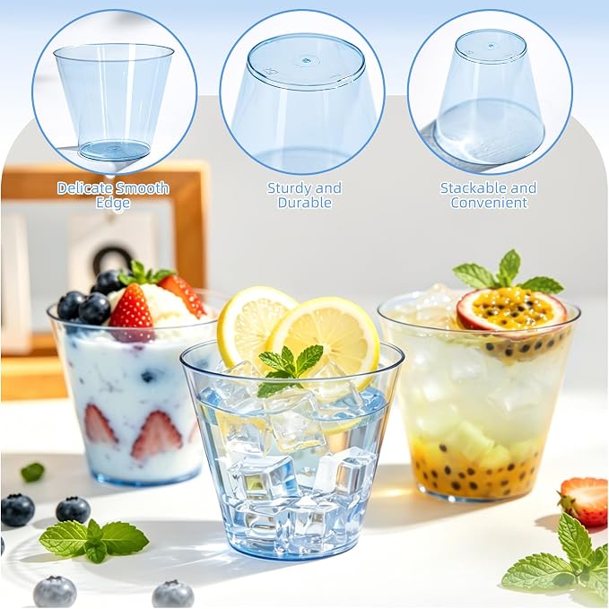 50 Pack 9oz Transparent Blue Plastic Cups, Fancy Disposable Cocktail Cup | - Image 4