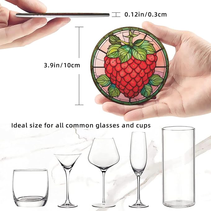 Strawberry Coasters for Drinks, Strawberry Decor Bar Drink Coasters for Coffee - Image 4