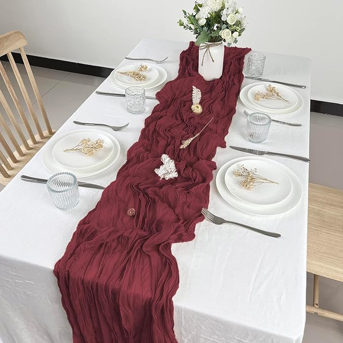 12 Pack Burgundy Cheesecloth Table Runner 10ft Boho Gauze Cheese Cloth Table - Image 2