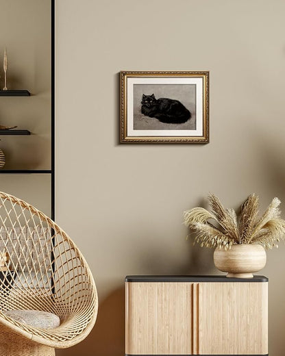 InSimSea Gold Picture Framed Wall Art, Living Room Vintage Black Cat Bathroom Wall Decor, Animal Canvas Print Art, Classical Home Farmhouse Decor, Antique Paintings with Frame 13x16inch