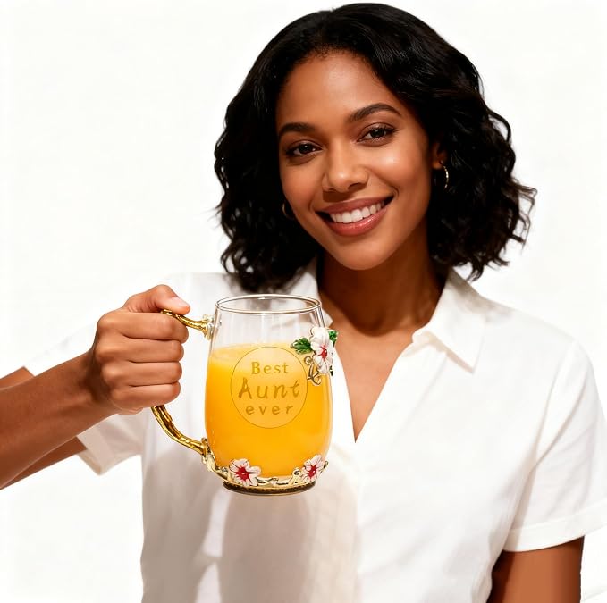 Best Aunt Ever Printed Flower Tea Glass - Image 5