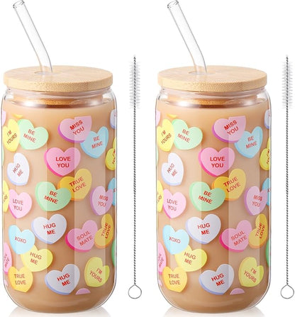Sliner 2 Pcs Valentine's Day Cups Conversation Heart Glass Tumbler by Sliner