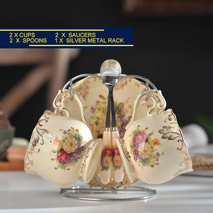 YOLIFE Tea Cups and Saucers Set of 2, 8 OZ Flowering Shrubs Tea Cups Set | - Image 7