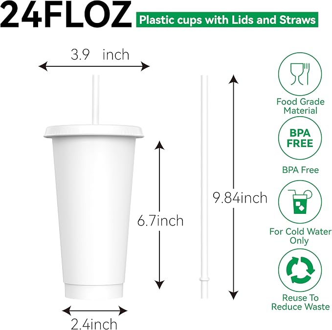 24 oz Plastic Cups With Lids and Straws, Sturdy & Food-Safe Iced Coffee Cups - Image 2