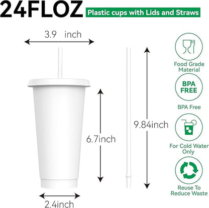 24 oz Plastic Cups With Lids and Straws, Sturdy & Food-Safe Iced Coffee Cups - Image 2