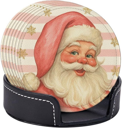 Pink Christmas Santa Claus Striped Coasters - Image 2