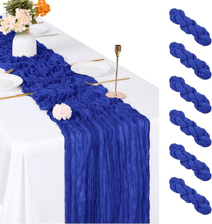 6 Pack Royal Blue Cheesecloth Table Runner, 17 x 108 inch, Semi Sheer Boho by ACSUIT