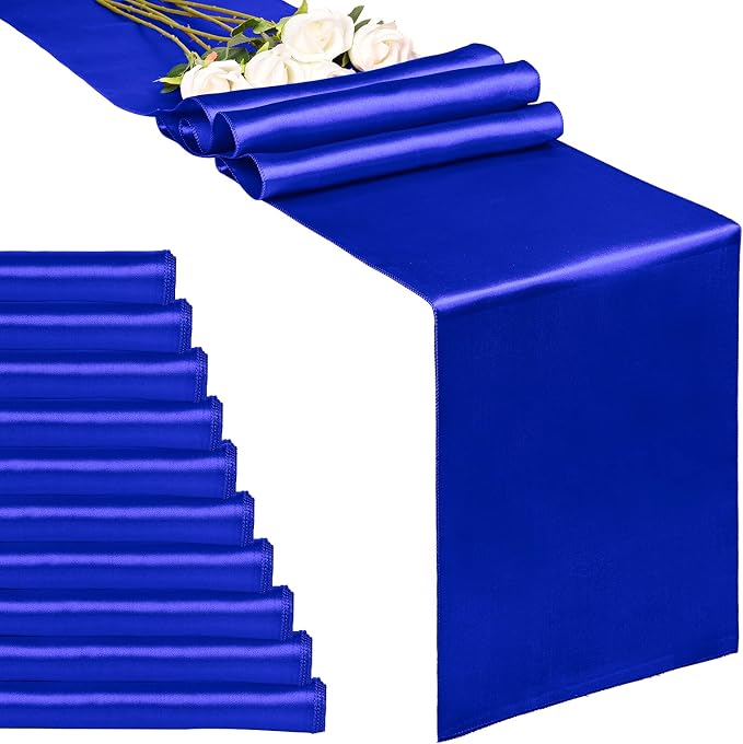 10-Pack Royal Blue 12 x 108 inches Long Premium Satin Table Runner | Wedding by REWOMC