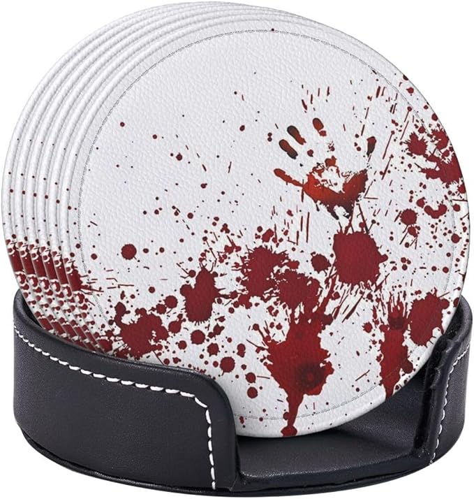 6 Pcs Halloween Haunted House Decoration Scary Bloody Handprint Leather Coasters - Image 6