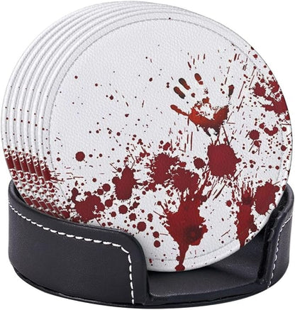 6 Pcs Halloween Haunted House Decoration Scary Bloody Handprint Leather Coasters - Image 6