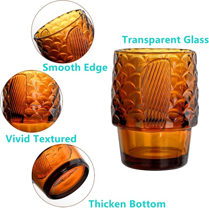 Frcctre Set of 4 Koi Fish Design Drinking Glasses, Stackable Amber Tumbler - Image 3