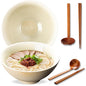 8 Inch Ceramic Ramen Bowl Set of 2, 40oz Japanese Bowls with Spoons & Chopsticks,Durable,Microwave & Dishwasher Safe,Perfect for Ramen,Pho,Salad,Soup,Noodles，Mixing bowls（Verdant）
