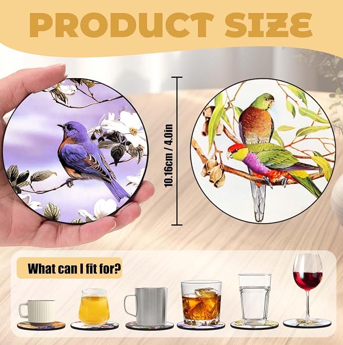 Coasters Set of 12- Classic Flowers and Birds Style - Image 2