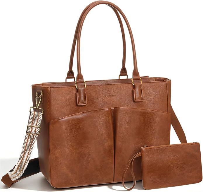 Laptop Tote Bag for Women, Leather Work Tote - Image 2