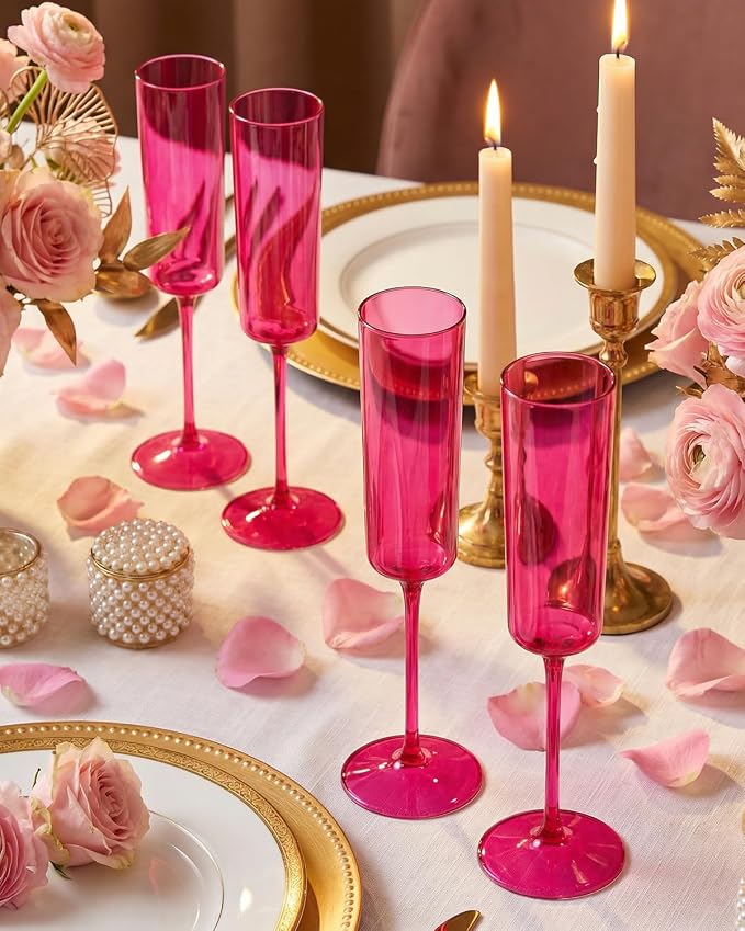 Ciaell 24 Pack Hot Pink Plastic Champagne Flutes - Image 3