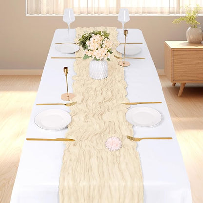 6 Pack Ivory Cheesecloth Table Runner, 17 x 108 inch, Semi Sheer Boho Cheese - Image 2
