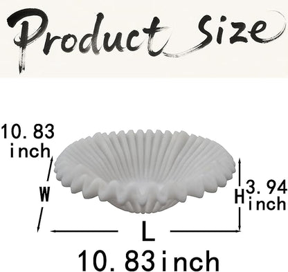 Large Decorative Bowl decor, Scalloped Pedestal Bowls for Modern Home Decor,Ruffle Decor,Stylish Key Bowl for Entry Table,Decorative Fruit Bowl for Kitchen Counter,Artificial Stone Milky White