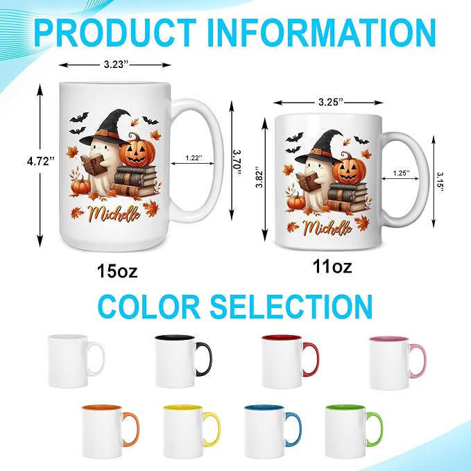 Hyturtle Personalized Cute Ghost Read Book Mug - Image 4