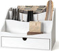 Rebee Vision Pine Wood Mail Organizer for Desk - Charming Farmhouse Countertop Mail Sorter for Office Desk & Home Decor - Mail Holder with Divider, 4-Slot Letter Sorter File Holder (White)